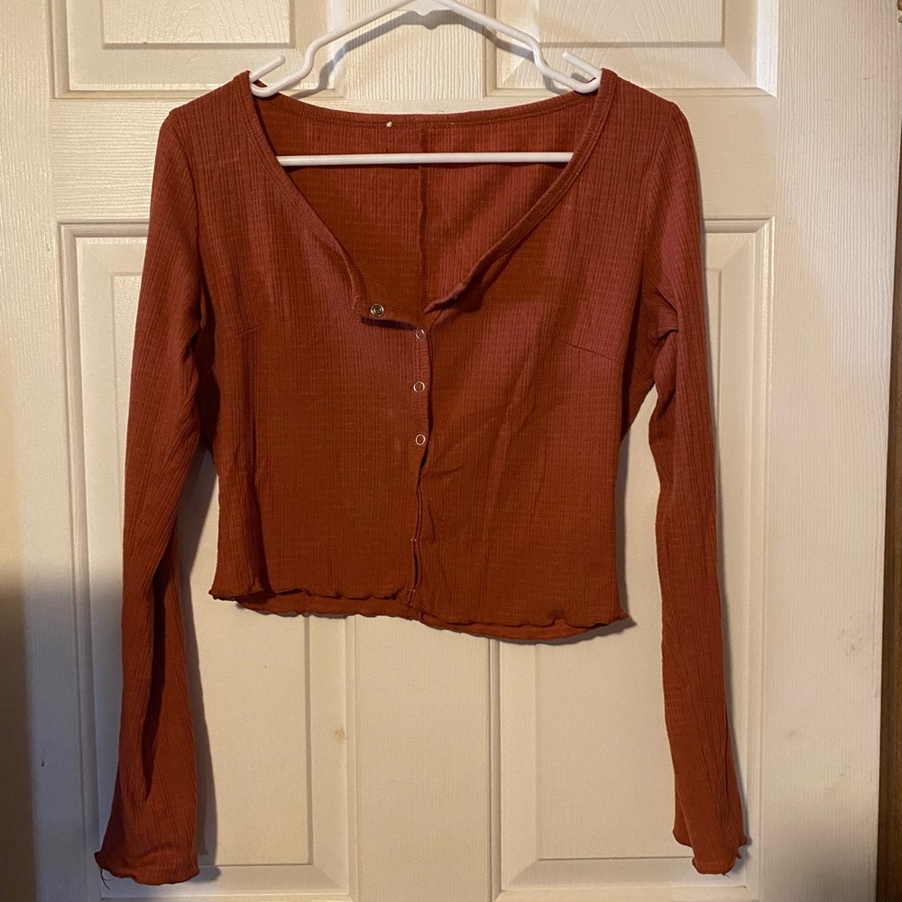 Burnt Orange Long Sleeve Crop Top
